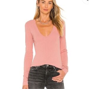 NWT Rag & Bone Zoe Deep V-neck Mauve Long Sleeve Top Size L